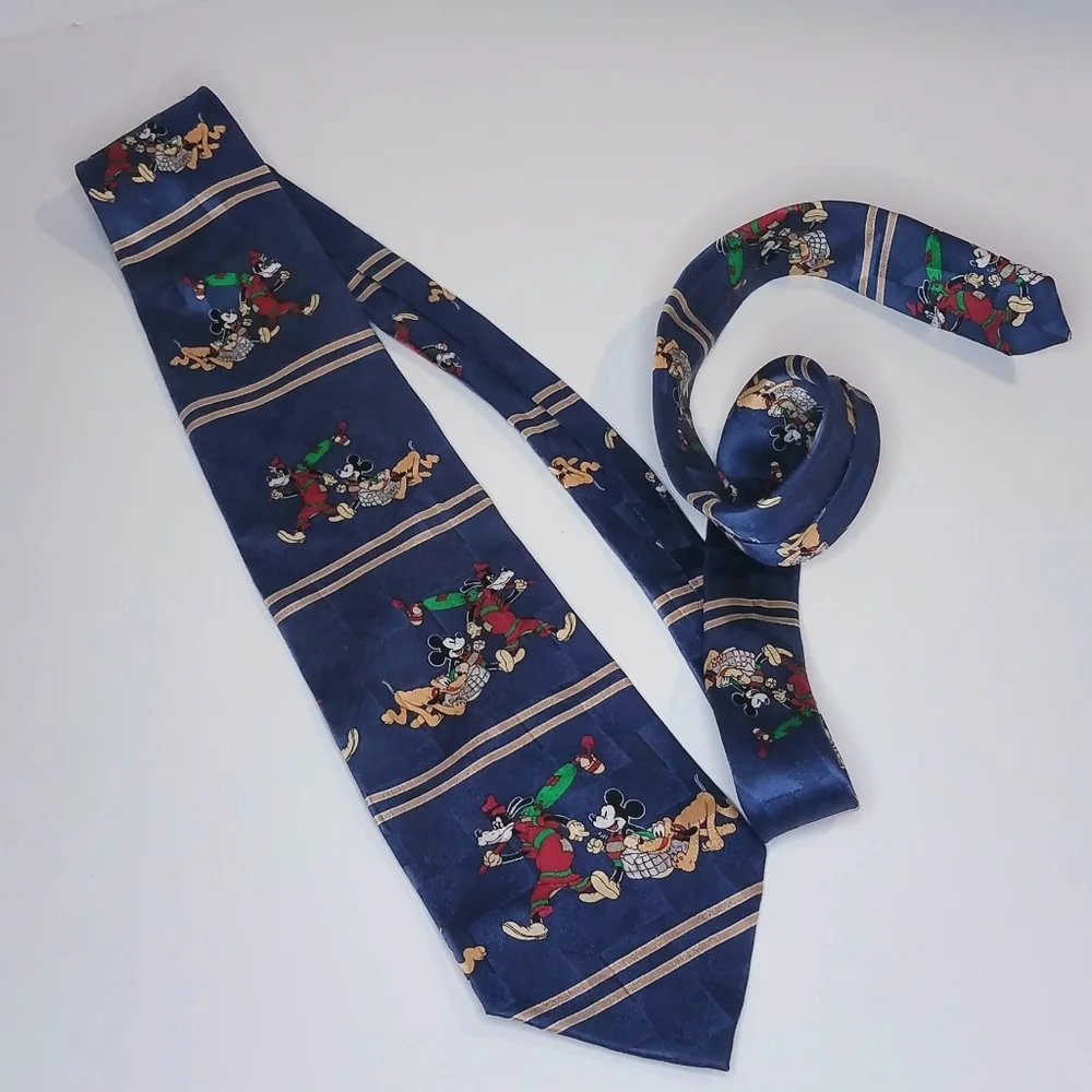 Mickey & Co Men's Tie Christmas Blue 100% Silk Holiday Mouse Disney
